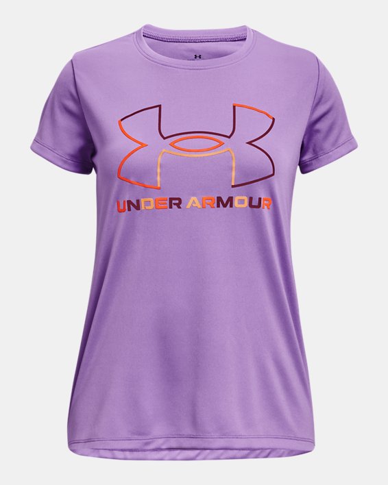 Girls' UA Tech™ Big Logo Short Sleeve, Purple, pdpMainDesktop image number 0